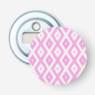 Roze en wit diamantpatroon button flesopener