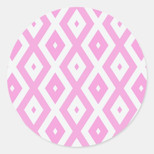 Roze en wit diamantpatroon ronde sticker (Voorkant)