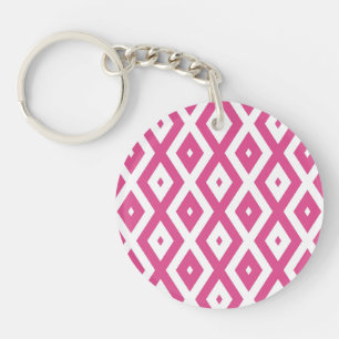 Roze en wit diamantpatroon sleutelhanger