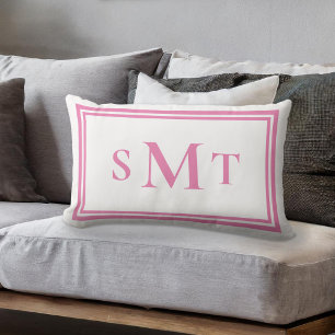 Roze en Wit Drie Lettermonogram Kussen