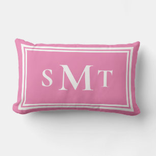 Roze en Wit Drie Lettermonogram Kussen