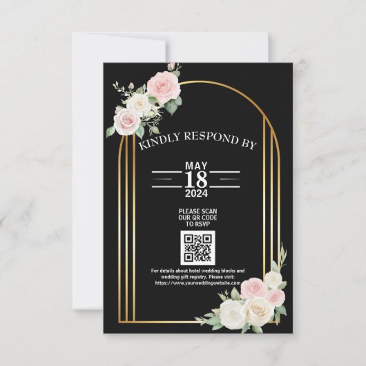 Roze en wit Dusky Roos Blooms Wedding RSVP Kaartje (Voorkant)