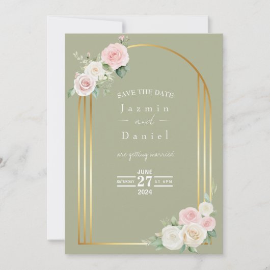 Roze en wit Dusky Roos Blooms Wedding Save The Date (Voorkant)