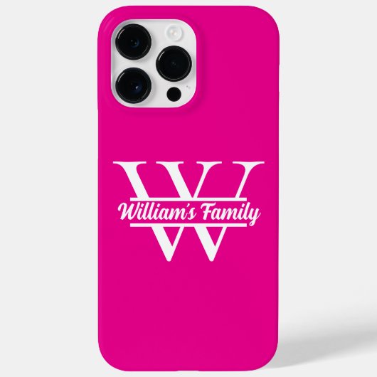 Roze en wit | Eenvoudig familienaam monogram Case-Mate iPhone Case (Achterkant)