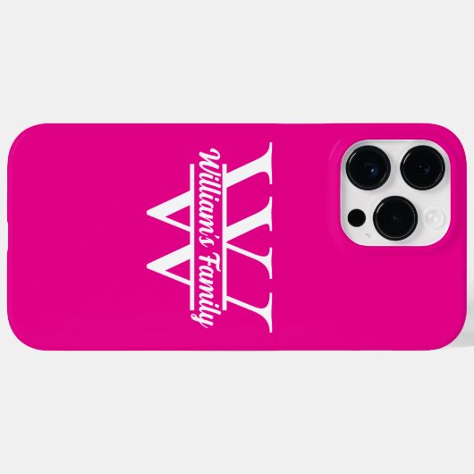 Roze en wit | Eenvoudig familienaam monogram Case-Mate iPhone Case (Achterkant (horizontaal))