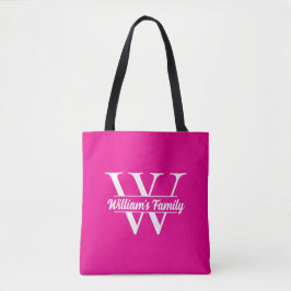 Roze en wit | Eenvoudig familienaam monogram Draagtas