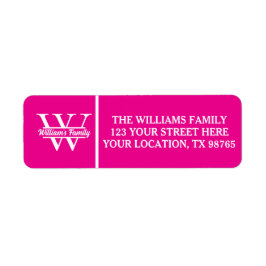 Roze en wit | Eenvoudig familienaam monogram Etiket