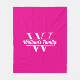 Roze en wit | Eenvoudig familienaam monogram Fleece Deken