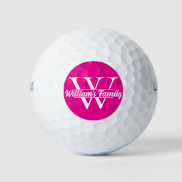 Roze en wit | Eenvoudig familienaam monogram Golfballen