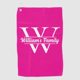 Roze en wit | Eenvoudig familienaam monogram Golfhanddoek