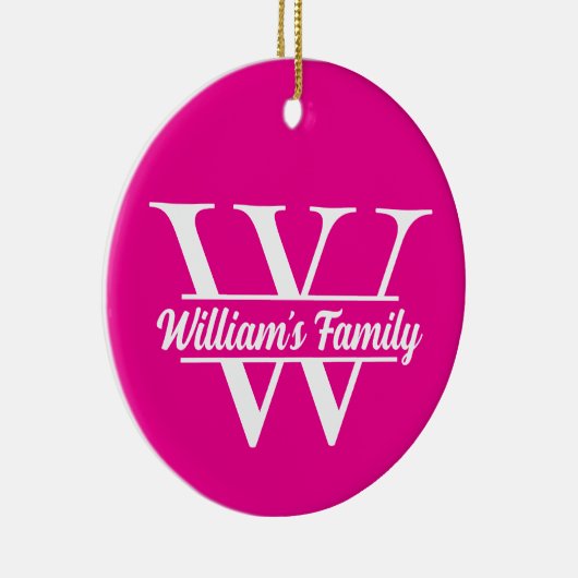 Roze en wit | Eenvoudig familienaam monogram Keramisch Ornament (Rechts)