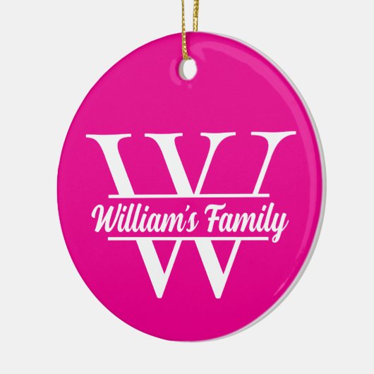 Roze en wit | Eenvoudig familienaam monogram Keramisch Ornament (Links)