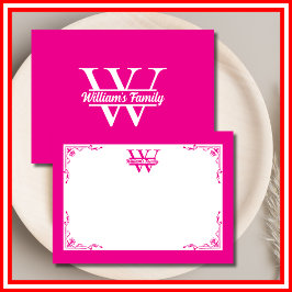Roze en wit | Eenvoudig familienaam monogram Notitiekaartje