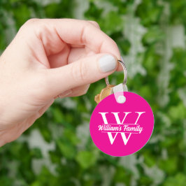 Roze en wit | Eenvoudig familienaam monogram Sleutelhanger