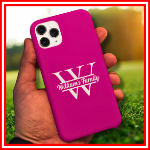 Roze en Wit Eenvoudig familienaammonogram Case-Mate iPhone 14 Pro Max Hoesje