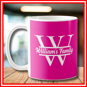 Roze en Wit Eenvoudig familienaammonogram Koffiemok