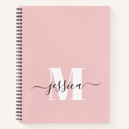 Roze en Wit Gepersonaliseerd Monogram Notitieboek