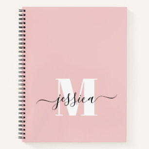 Roze en Wit Gepersonaliseerd Monogram Notitieboek