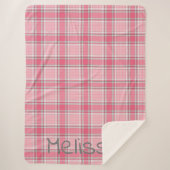 Roze en Wit geruite Naam Monogram | Sherpa Deken (Voorkant)