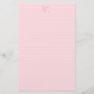 Roze en wit gestreept briefpapier Monogram