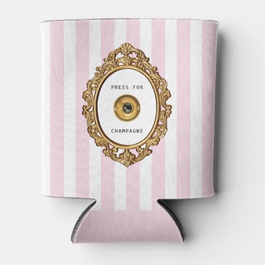 Roze en Wit Gestreept | Pers voor Champagne Blikjeskoeler (Voorkant)