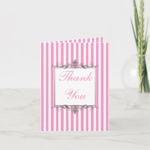 Roze en wit gestreepte bedankkaart