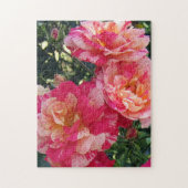 Roze en wit Gestreepte Rozen Bloemenkunst Legpuzzel (Verticaal)