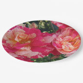 Roze en wit Gestreepte Rozen Bloemenkunst Papieren Bordje (Gekanteld)