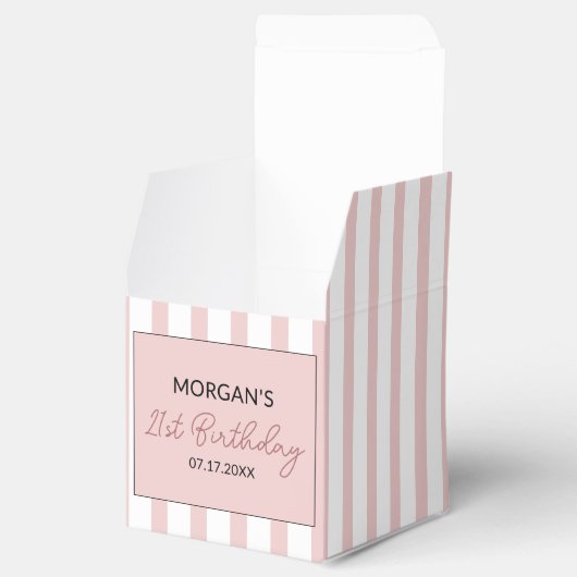 Roze en Wit Gestreepte Verjaardag Bedankt Naam Bedankdoosjes (Geopend)