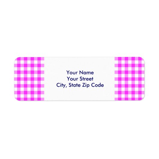 Roze en Wit Gingham Patroon retouradres Etiket (Voorkant)