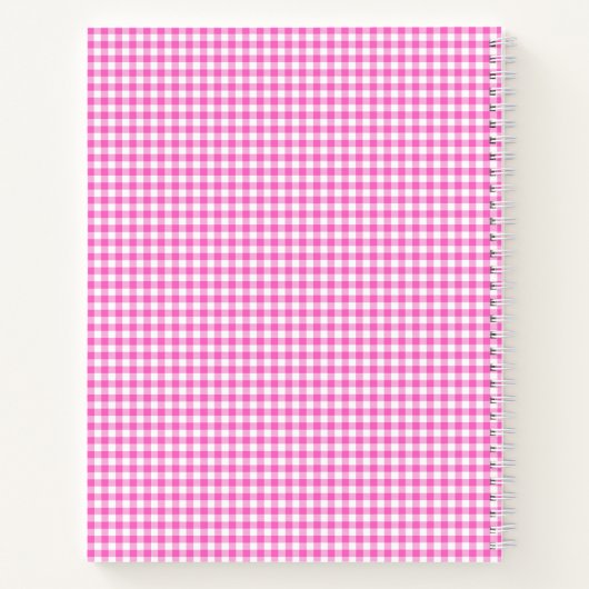 Roze en Wit Gingham Plaid Gepersonaliseerd Notitieboek (Achterkant)