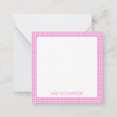 Roze en Wit Gingham Plaid Gepersonaliseerd Notitiekaartje (Voorkant)