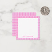 Roze en Wit Gingham Plaid Gepersonaliseerd Notitiekaartje (Voorkant / Achterkant in situ)