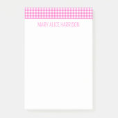 Roze en Wit Gingham Plaid Gepersonaliseerd Post-it® Notes (Voorkant)