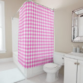 Roze en Wit Gingham Plaid Monogram Douchegordijn (In situ)