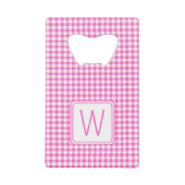 Roze en Wit Gingham Plaid Monogram Kredietkaart Flessenopener (Voorkant)