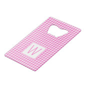 Roze en Wit Gingham Plaid Monogram Kredietkaart Flessenopener (Voorkant Gekanteld)