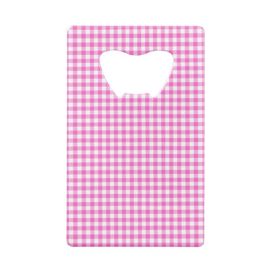 Roze en Wit Gingham Plaid Monogram Kredietkaart Flessenopener (Achterkant)
