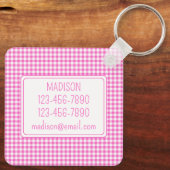 Roze en Wit Gingham Plaid Monogram Sleutelhanger (Achterkant)