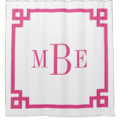 Roze en wit Grieks Zeer belangrijk Grensmonogram Douchegordijn (Voorkant)