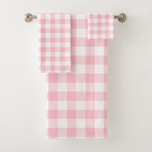Roze en Wit Grote Grootte Gingham Checks Bad Handdoek (Insitu)