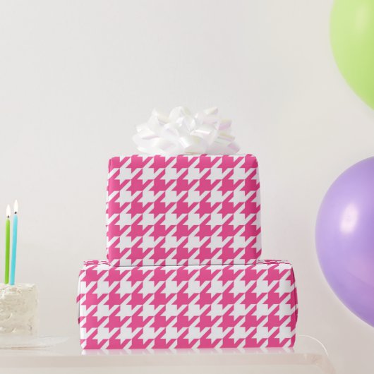 Roze en Wit Houndstooth Patroon Wrapping Papier (Feestgeschenken)