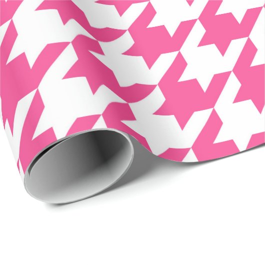Roze en Wit Houndstooth Patroon Wrapping Papier (Rol Hoek)