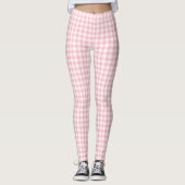 Roze en Wit Kleine Grootte Gingham Cheques Leggings (Voorkant)