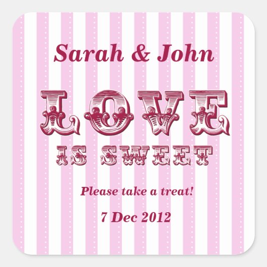 Roze en wit Liefde is zoet Snoep Buffet Sticker (Voorkant)