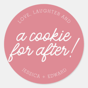 Roze en Wit Liefdeslachje en een koekje voor na Ronde Sticker