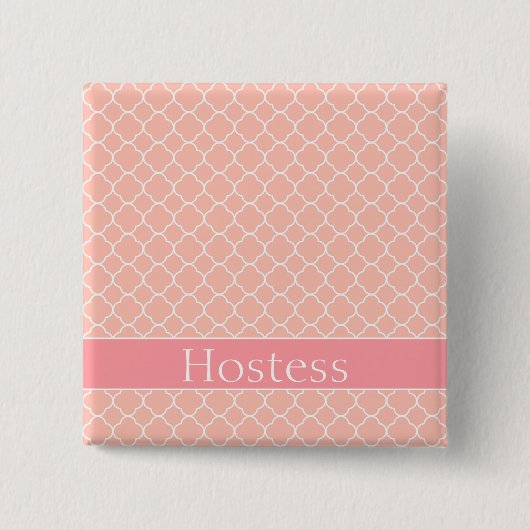 Roze en wit, lieflijk hostess vierkante button 5,1 cm (Voorkant)