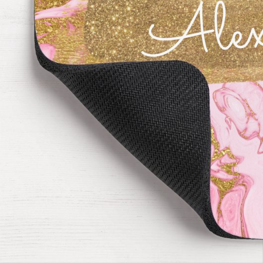 Roze en wit marmer met goudfolie en glitter muismat (Hoek)