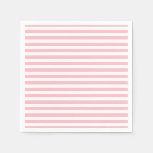 Roze en Wit Medium Horizontale Strepen Papier Servet (Voorkant)