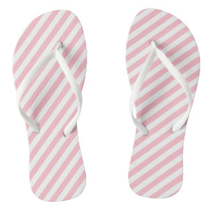Roze en Wit Medium Size Diagonale Stripes Teenslippers